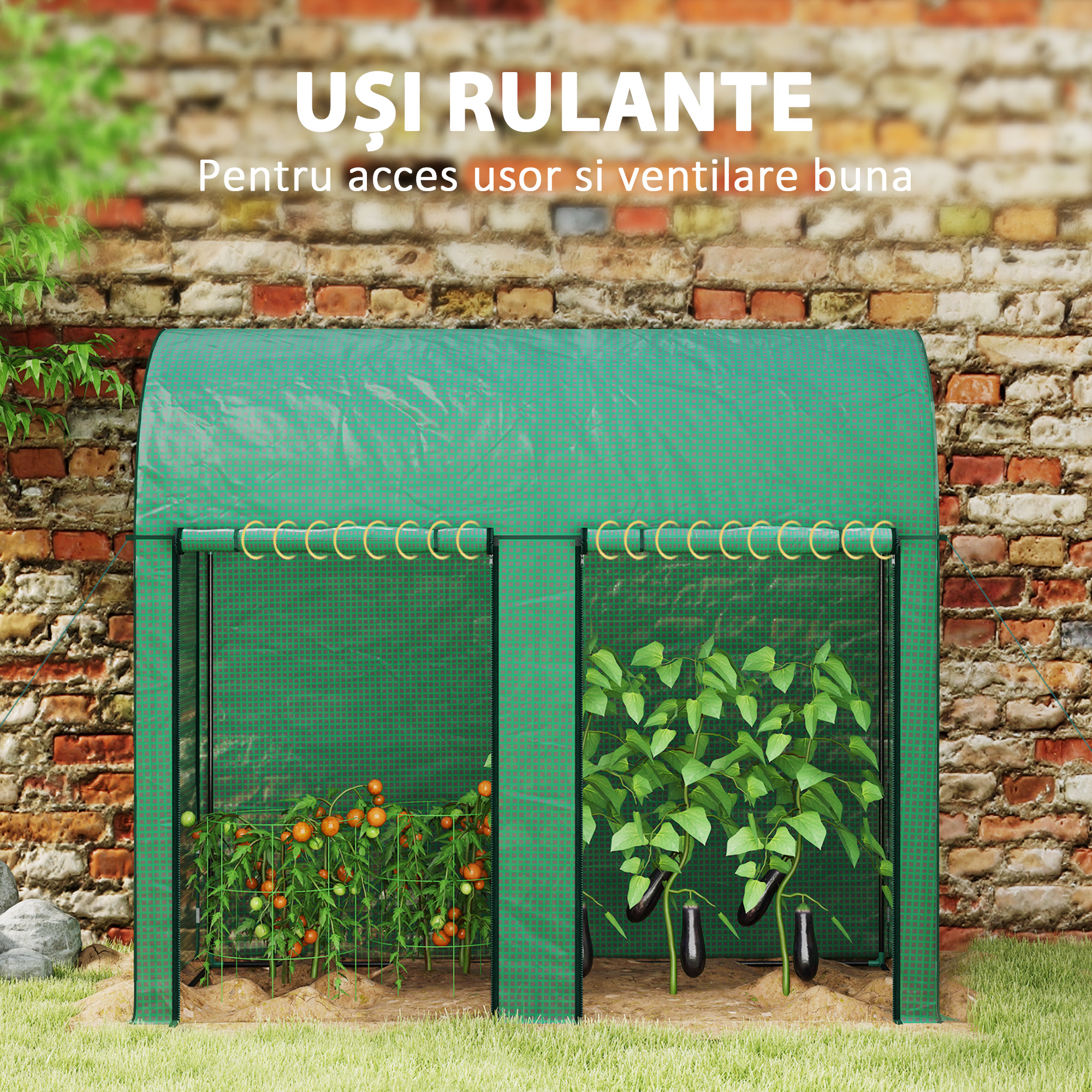  Sera pentru gradina 2 m² dim. 2L x 1l x 1,78H m 2 Usi cu fermoar rulante Otel PE inalta densitate 140 g/m² Anti-UV verde [5]