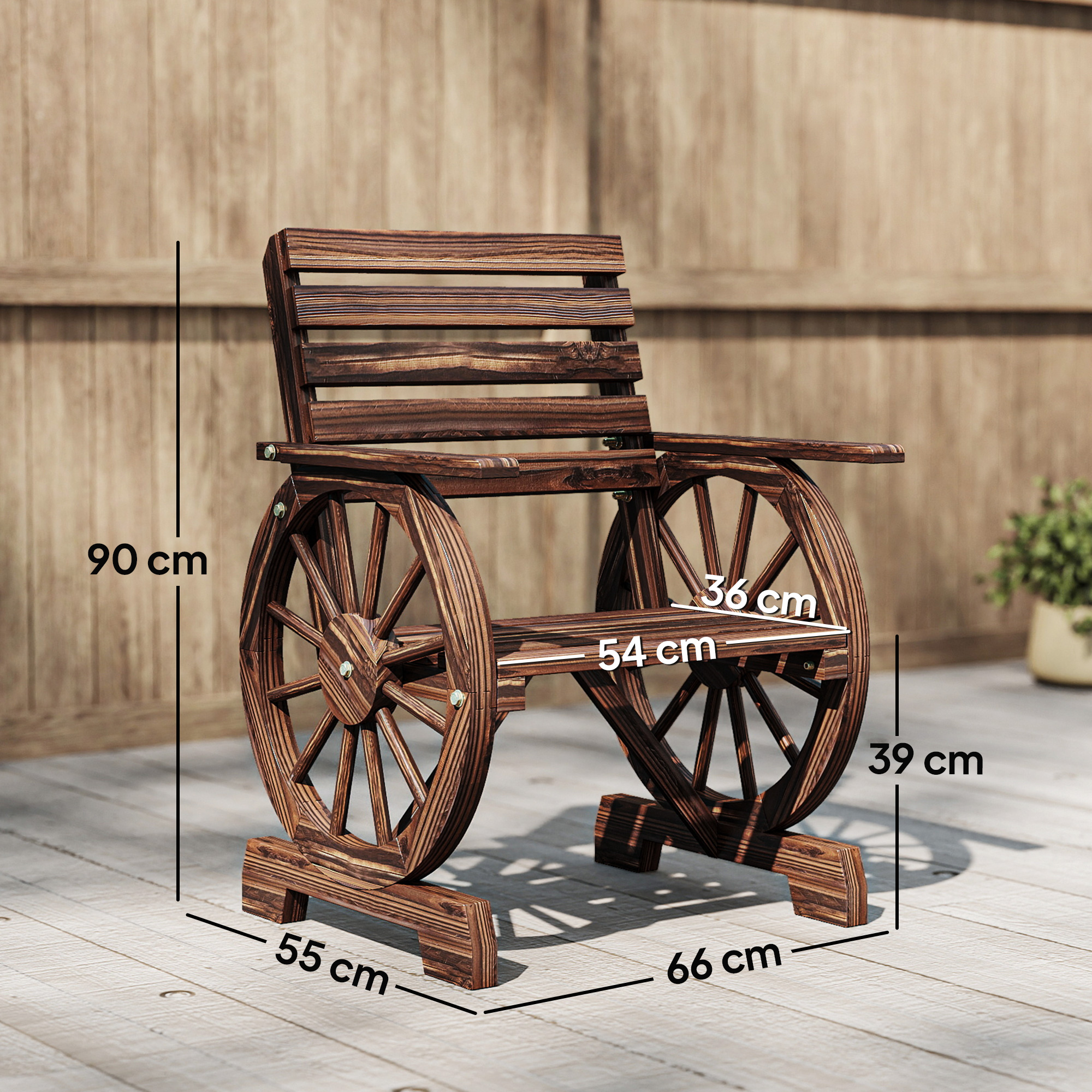  Banca de Gradina din Lemn cu Lamele 1 Loc, Scaun de Exterior cu Cotiere si Roata, Fotoliu din Lemn Masiv, sezut Spatios, Spatar inclinat, Gradina, Curte, Veranda, Finisaj Carbonizat [2]