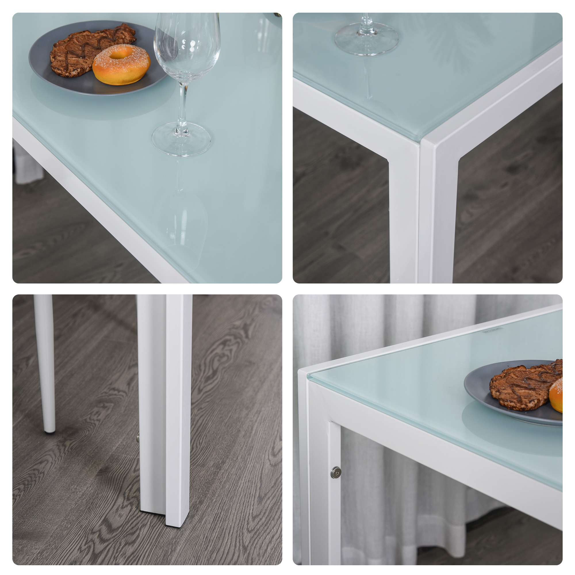  Set Dining Alb Modern - Masa + 4 Scaune Tapitate pentru 4 Persoane [8]