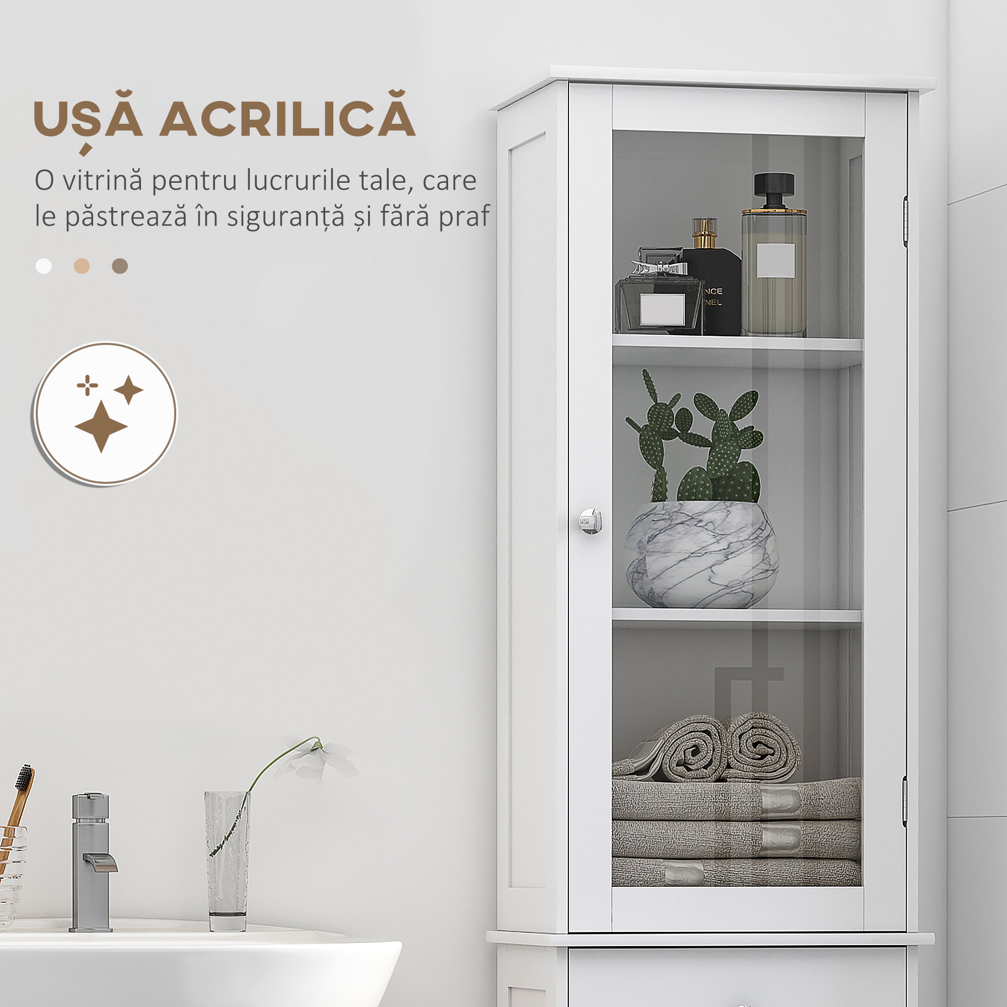 Dulap de depozitare multifunctional  cu usi si rafturi - Alb, pentru baie, bucatarie, living sau birou [4]