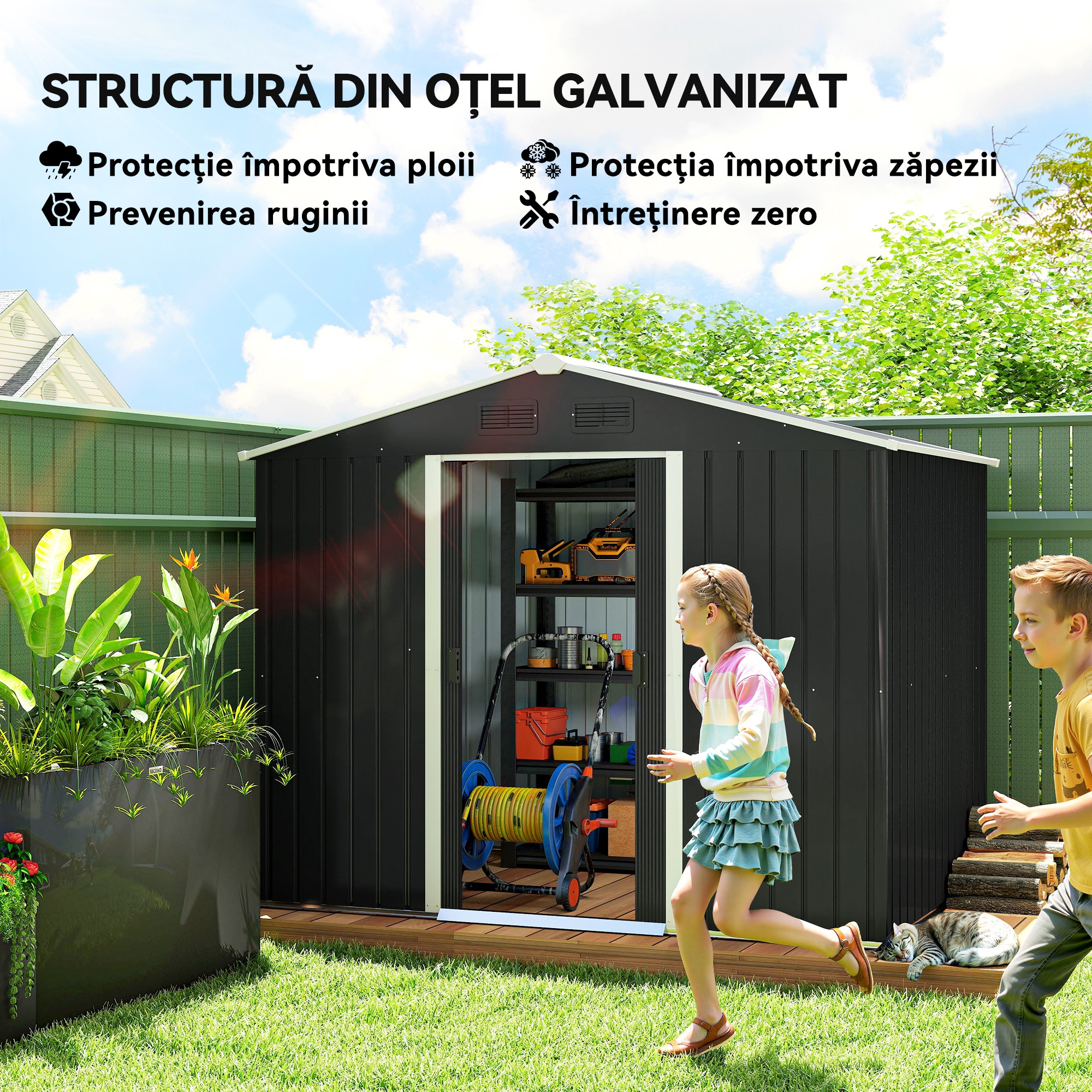  Magazie de depositare Gradina cu 2 usi Glisante de ventilatie, Otel [3]