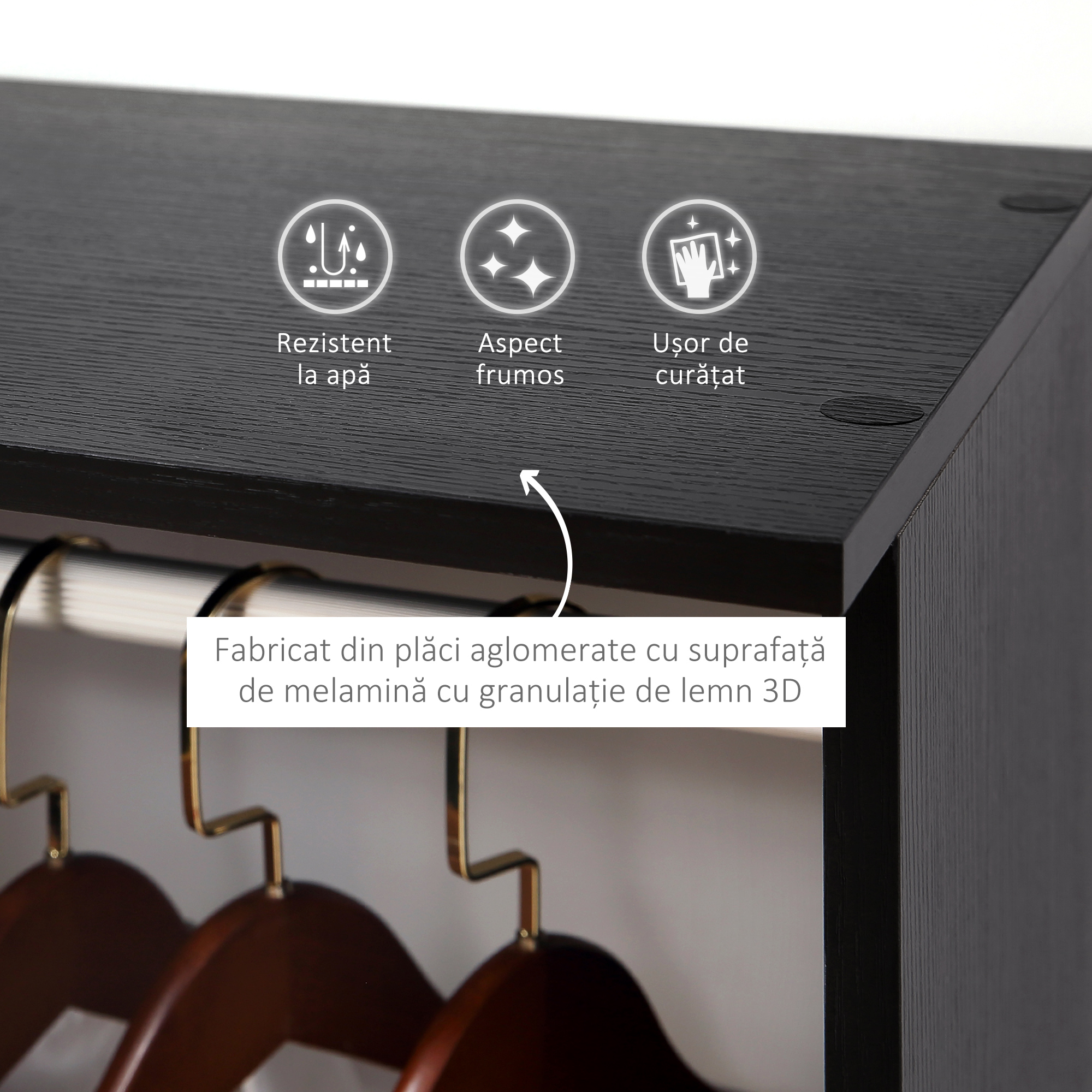  Dulap Mobil cu Roti, 5 Rafturi & Barna Umeras 120x40x128 cm - Negru [3]