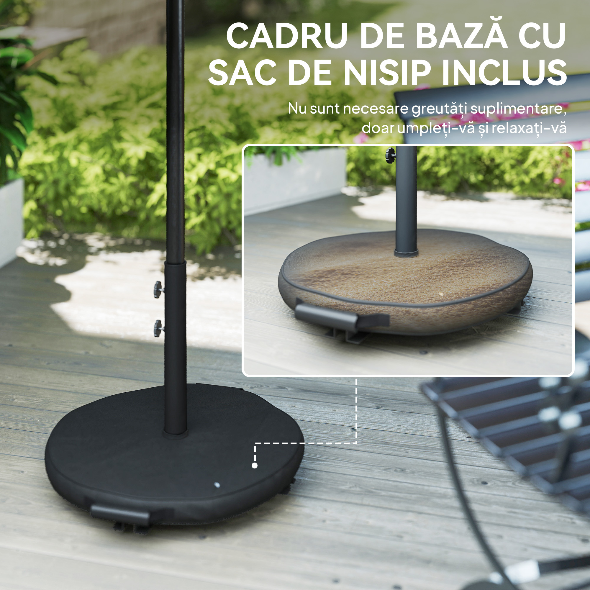  Umbrela de Soare Rotunda Inclinabila 3x3 m cu Manivela, din Metal si Poliester, Gri inchis [3]