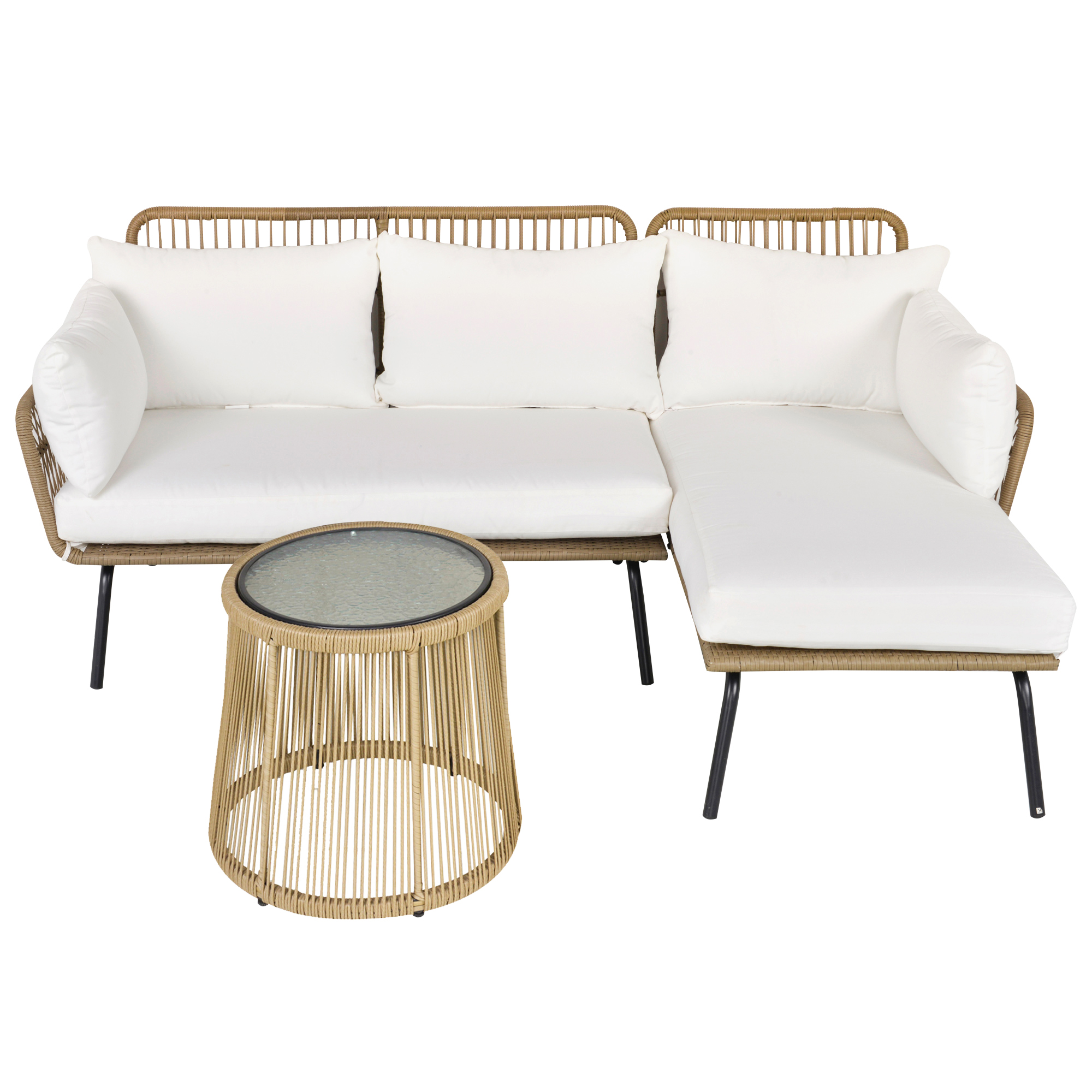  Set 3 Piesei Canapea 2 Locuri Sezlong si Masuta, Bej si Cafeniu [3]