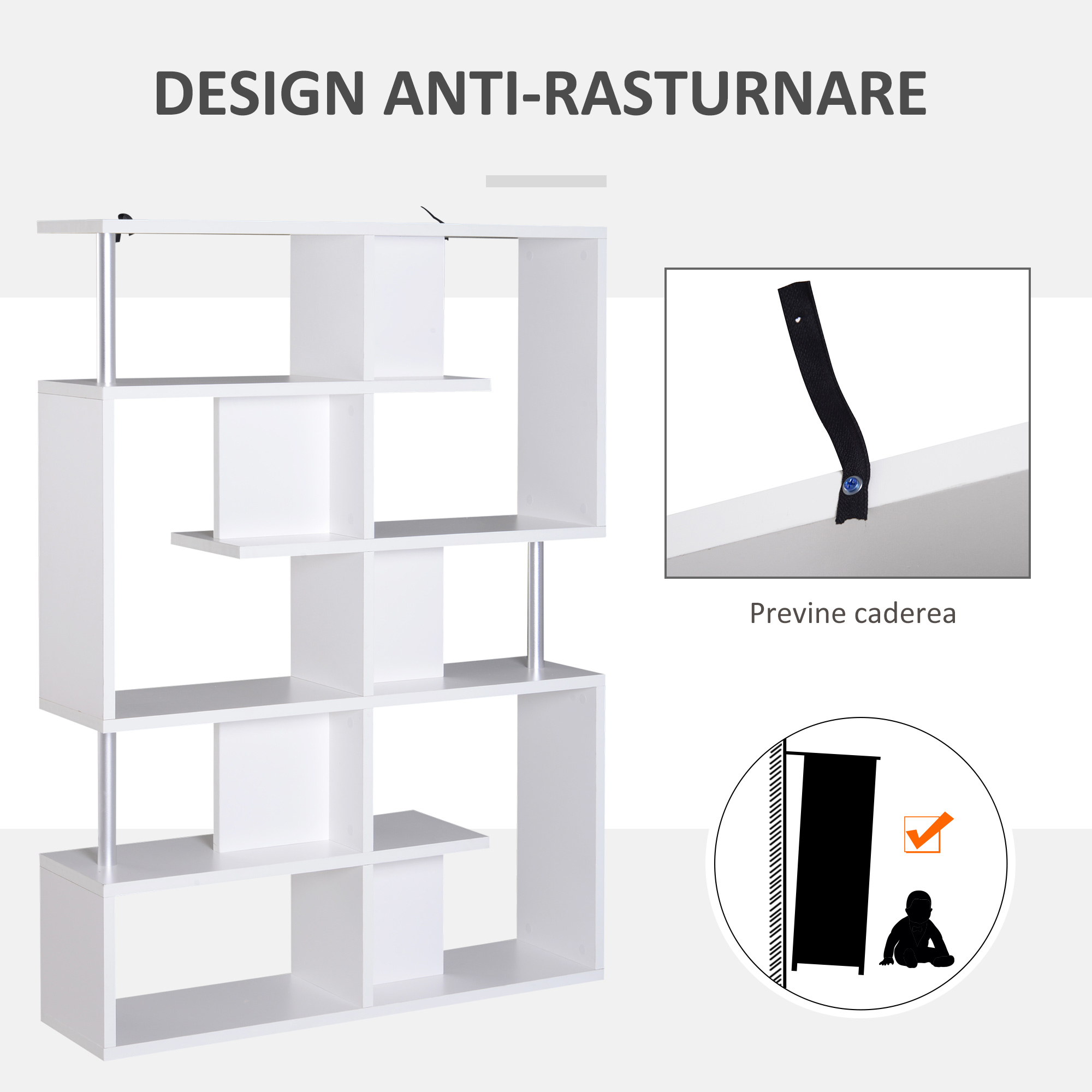  Biblioteca alba 5 niveluri, Mobilier Librarie cu 5 rafturi 12x28,6x160cm [6]