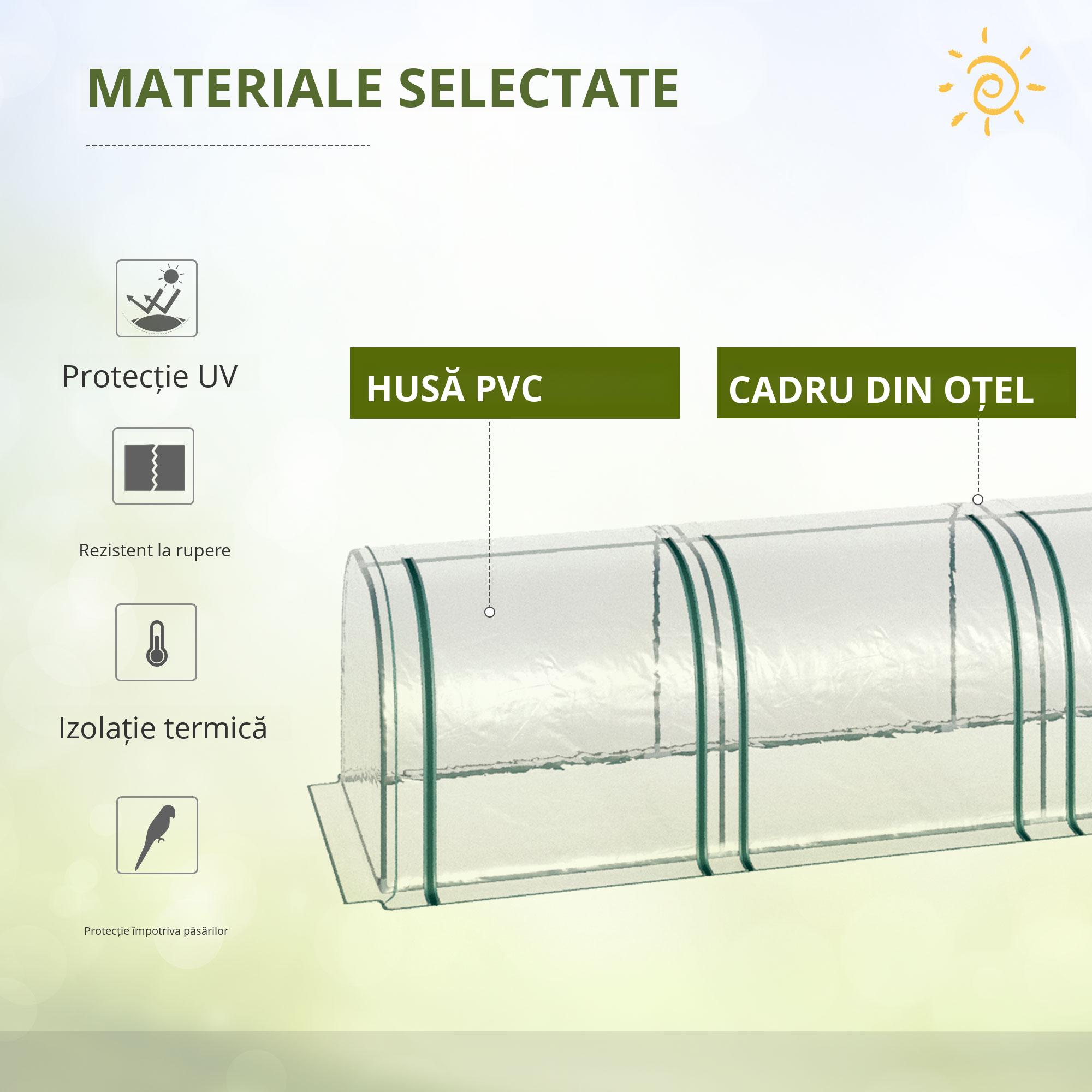  Sera tip tunel din otel si folie PVC impermeabila si anti-UV cu 4 usi cu fermoar, 395x100x80 cm, verde inchis si transparenta [4]