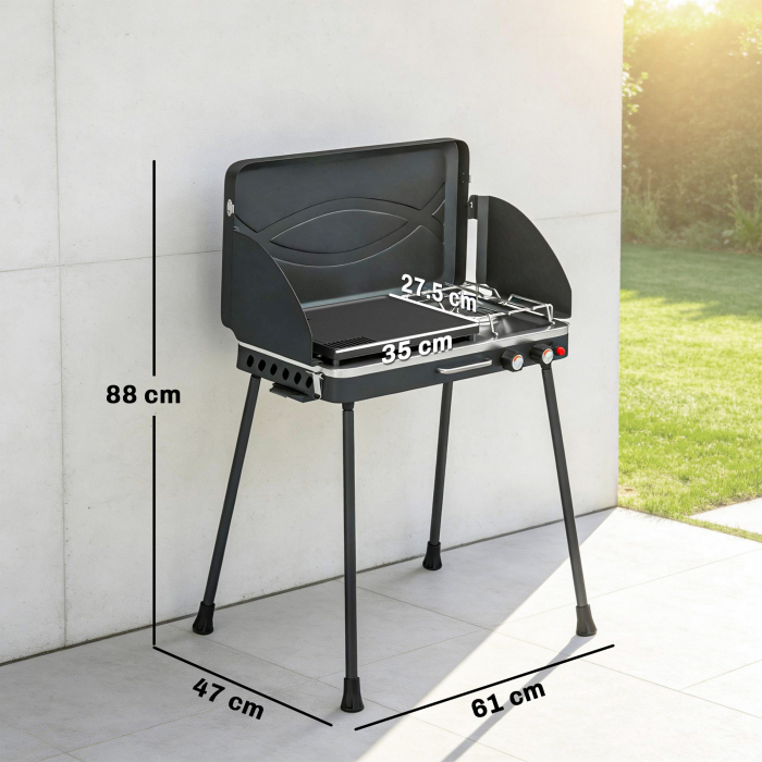  2-in-1 Portabil Gratar pe Gaz Propan, Grill si Aragaz, 7 kW, Negru [3]