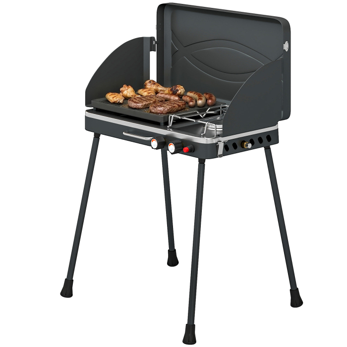  2-in-1 Portabil Gratar pe Gaz Propan, Grill si Aragaz, 7 kW, Negru [6]