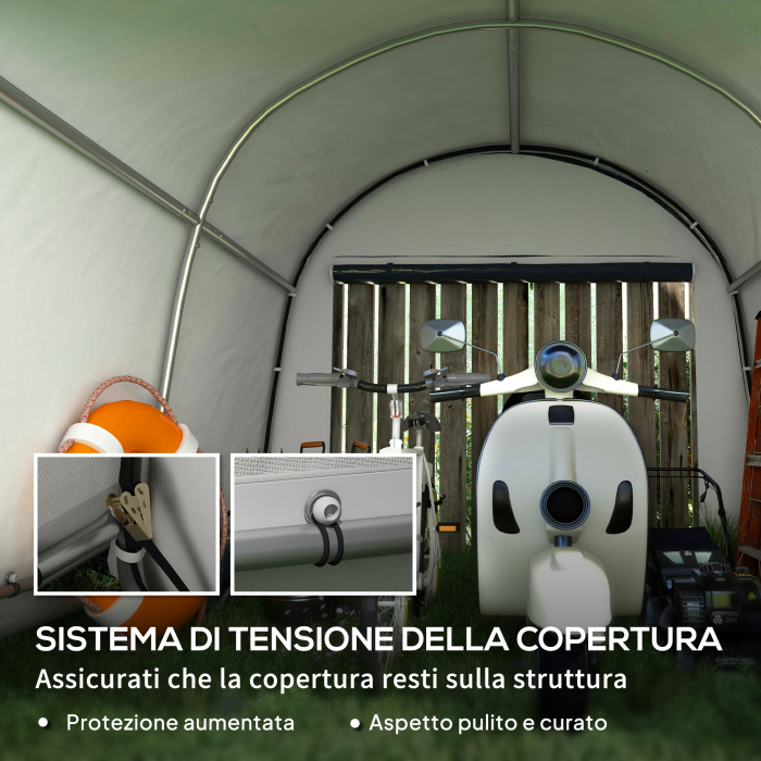  3x3m Garaj pentru Motociclete, Cort cu Acoperis Rezistent Impermeabil, 2 Intrari cu Fermuar, pentru Biciclete si Unelte, Cadru din Otel Galvanizat, Cort Gradina, Gri [7]