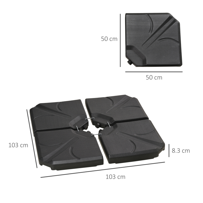  4 bucati baza de umbrela din plastic HDPE, umpluta cu apa si nisip pana la 18 kg, 103x103x8,3 cm, negru [3]
