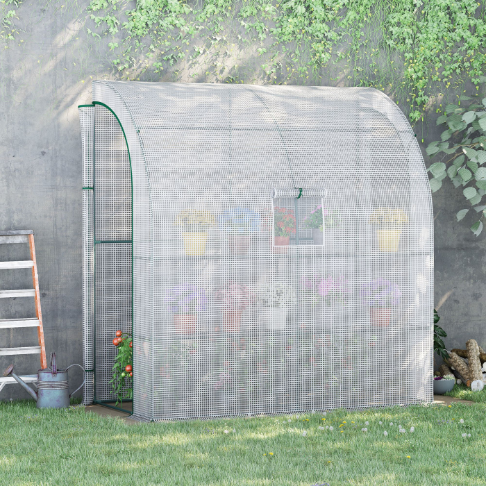  7' x 3' x 7' Outdoor Walk-In Greenhouse, Plant Nursery with Roll-up Windows, PE Cover, and 3 Wire Shelves, White [2]