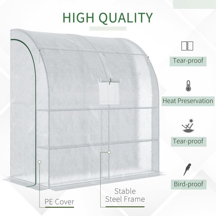  7' x 3' x 7' Outdoor Walk-In Greenhouse, Plant Nursery with Roll-up Windows, PE Cover, and 3 Wire Shelves, White [4]