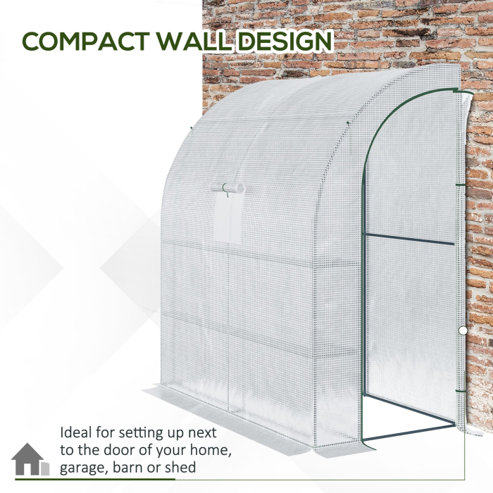  7' x 3' x 7' Outdoor Walk-In Greenhouse, Plant Nursery with Roll-up Windows, PE Cover, and 3 Wire Shelves, White [5]