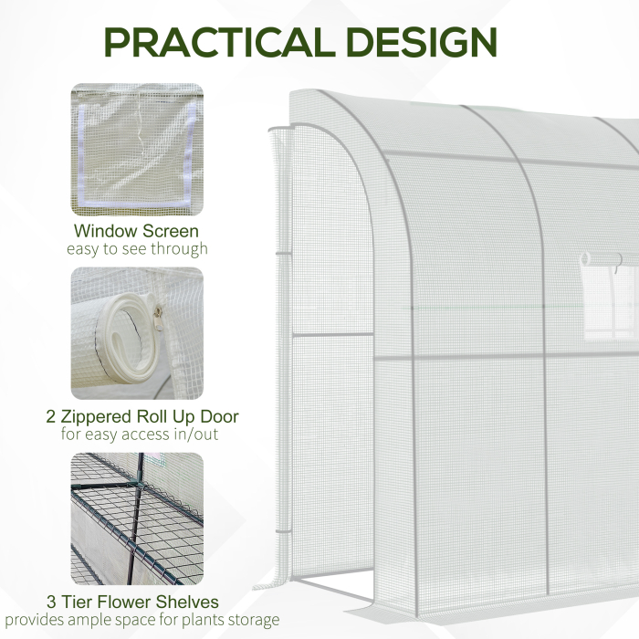  7' x 3' x 7' Outdoor Walk-In Greenhouse, Plant Nursery with Roll-up Windows, PE Cover, and 3 Wire Shelves, White [6]