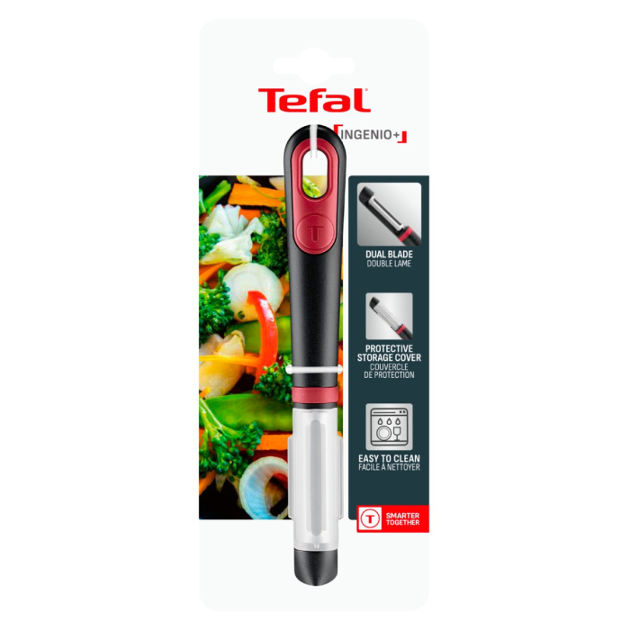 Accesoriu pentru decojit legume si fructe Tefal Ingenio K1992034, lame duble, inox, capac de protectie, negru & rosu [11]