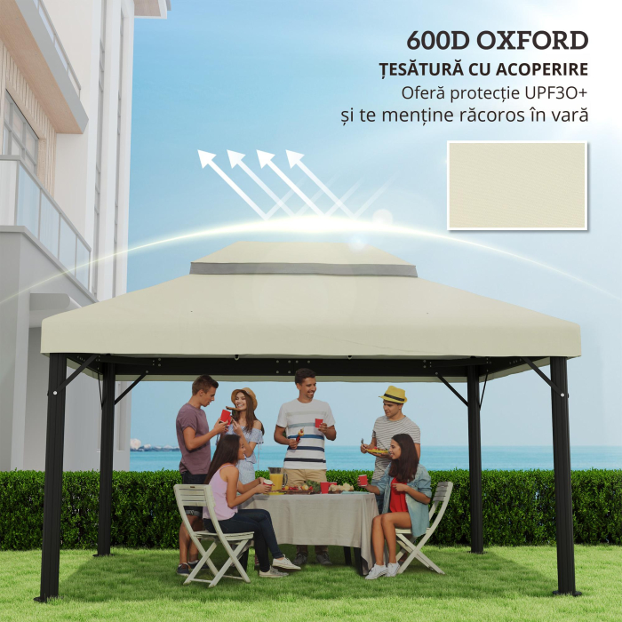  Acoperire pentru Foisor de Gradina 3x4 m cu 2 Niveluri din Material Oxford 600D cu Orificii de Drenaj, Alb-Crem [3]