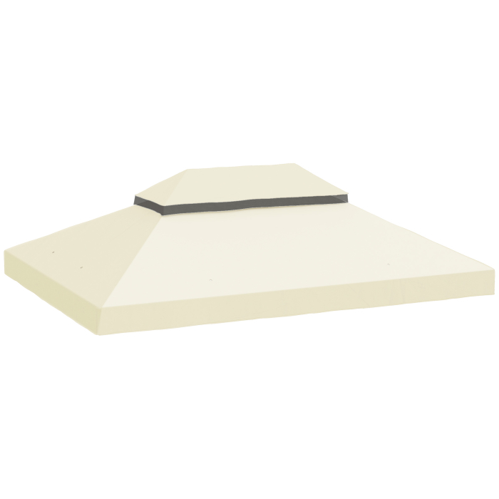  Acoperire pentru Foisor de Gradina 3x4 m cu 2 Niveluri din Material Oxford 600D cu Orificii de Drenaj, Alb-Crem [9]