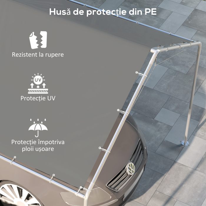  Acoperis de Carport 10 x 20ft, Prelata Rezistenta la UV cu Corzi Elastice, Gri inchis [6]