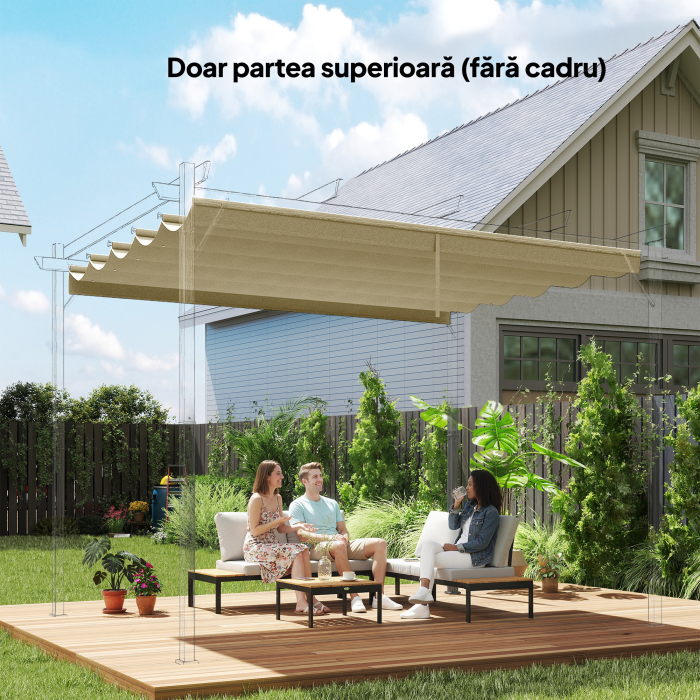  Acoperis de inlocuire pentru Pergola Gazebo cu 10 Gauri de Drenaj, Husa Pergola din Poliester Respirabil, 250x255 cm, pentru Pergola de Gradina 3x3m, Bej [2]