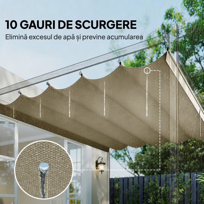  Acoperis de inlocuire pentru Pergola Gazebo cu 10 Gauri de Drenaj, Husa Pergola din Poliester Respirabil, 250x255 cm, pentru Pergola de Gradina 3x3m, Bej [6]