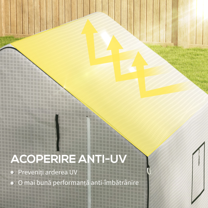  Acoperis de inlocuire pentru Sera Walk-in din PE cu Usa Rulabila si Ferestre, 140 x 143 x 190cm, Alb [5]