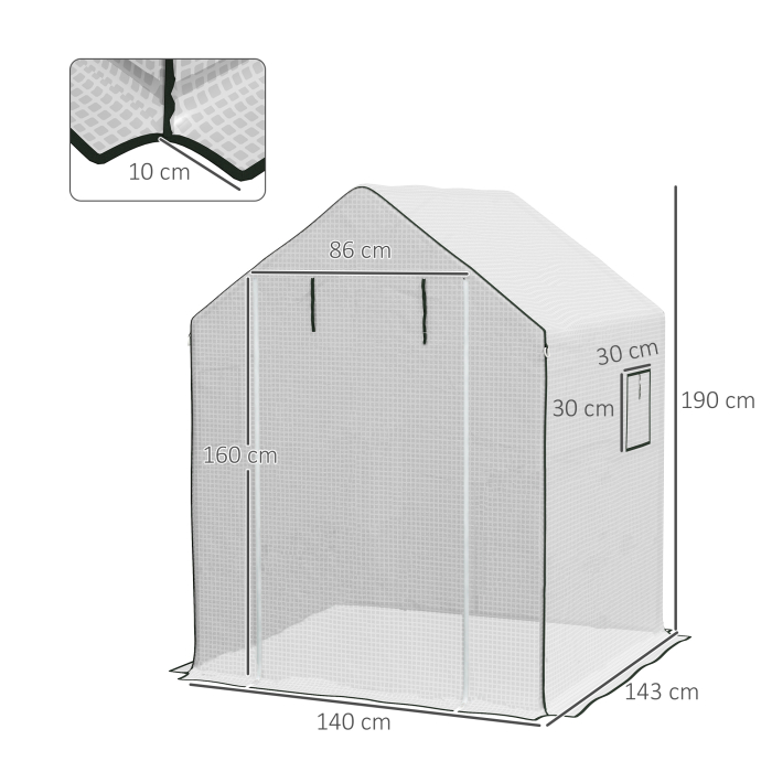  Acoperis de inlocuire pentru Sera Walk-in din PE cu Usa Rulabila si Ferestre, 140 x 143 x 190cm, Alb [3]