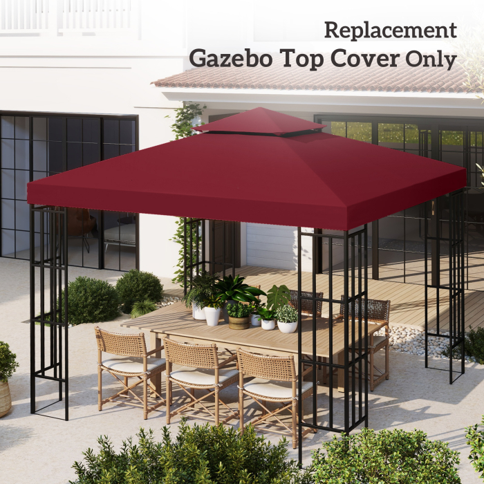  Acoperis de Rezerva pentru Foisor 3x3 m pe Doua Niveluri si Anti-UV din Poliester cu Ventilatie, Rosu [7]