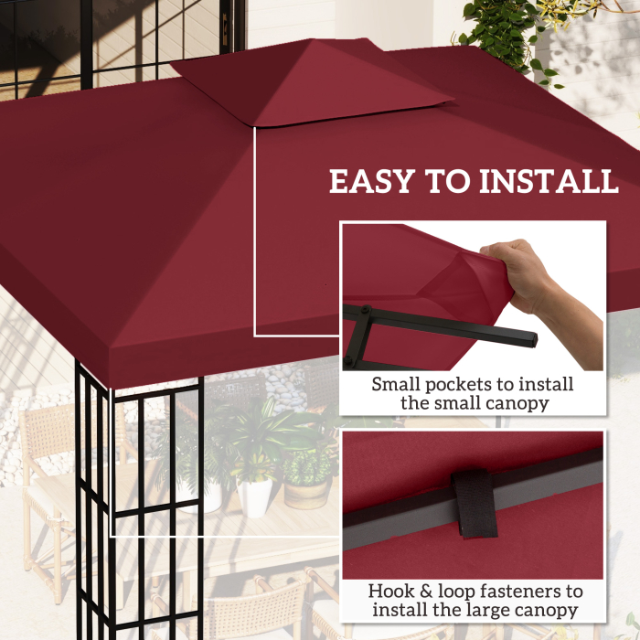  Acoperis de Rezerva pentru Foisor 3x3 m pe Doua Niveluri si Anti-UV din Poliester cu Ventilatie, Rosu [5]