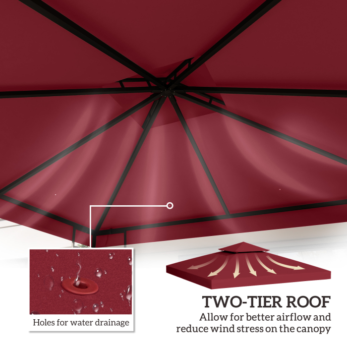  Acoperis de Rezerva pentru Foisor 3x3 m pe Doua Niveluri si Anti-UV din Poliester cu Ventilatie, Rosu [4]
