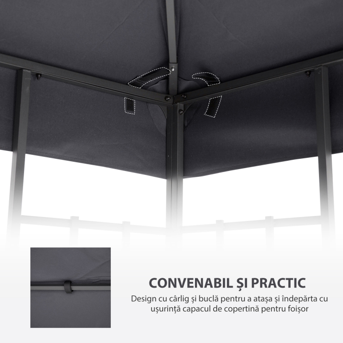  Acoperis de Rezerva pentru Foisor 3x3m cu Design pe Doua Niveluri, Rezistent la Razele UV, Gri inchis [5]