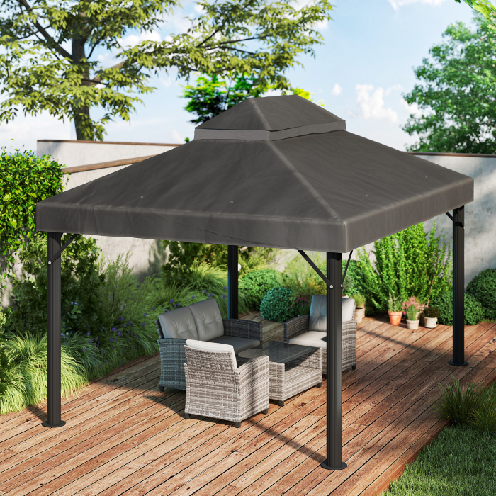  Acoperis de rezerva pentru pavilion, 3 x 4 m, husa de rezerva cu orificii de scurgere, poliester, protectie solara, UPF30+, Gri inchis [5]