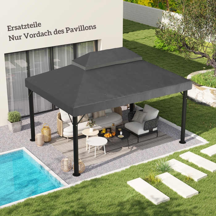  Acoperis de rezerva pentru pavilion, 3 x 4 m, husa de rezerva cu orificii de scurgere, poliester, protectie solara, UPF30+, Gri inchis [2]