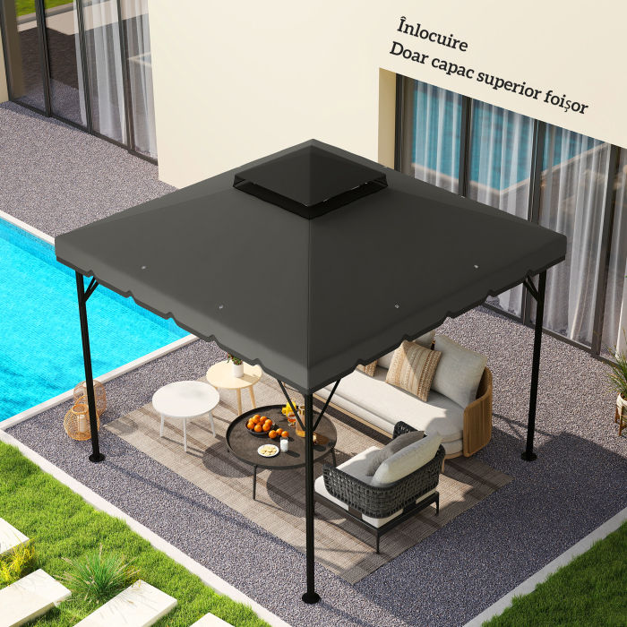  Acoperis de Rezerva pentru Pavilion 3x3 m de Gradina, Husa pentru Pavilion cu Doua Nivele Rezistenta la Apa din tesatura 180g/㎡ Anti-UV 30+ cu 8 Orificii de Drenaj, Gri [7]