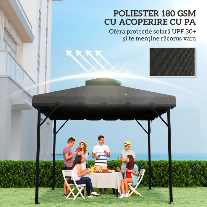 Acoperis de Rezerva pentru Pavilion 3x3 m de Gradina, Husa pentru Pavilion cu Doua Nivele Rezistenta la Apa din tesatura 180g/㎡ Anti-UV 30+ cu 8 Orificii de Drenaj, Gri [5]