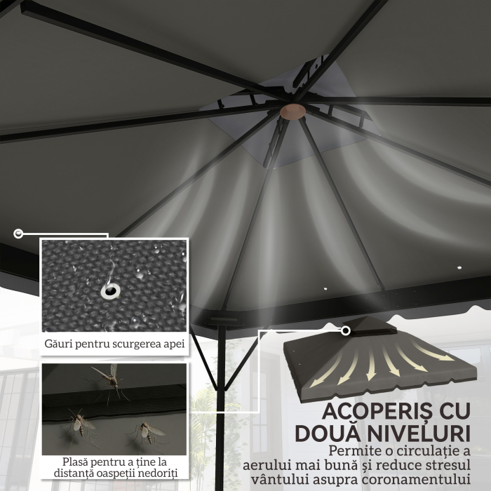  Acoperis de Rezerva pentru Pavilion 3x3 m de Gradina, Husa pentru Pavilion cu Doua Nivele Rezistenta la Apa din tesatura 180g/㎡ Anti-UV 30+ cu 8 Orificii de Drenaj, Gri [4]