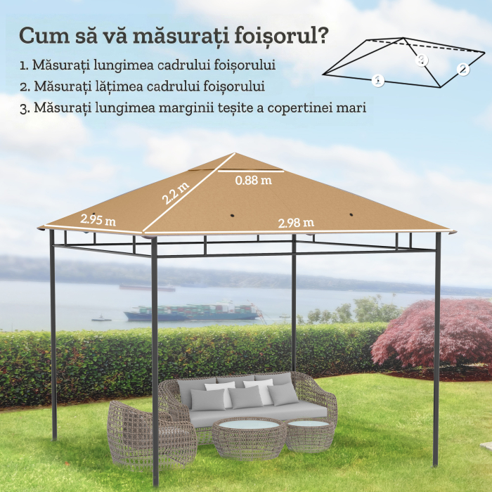  Acoperis de rezerva pentru pavilion 3x3m din poliester cu orificii de ventilatie si gauri pentru drenaj, bej [3]