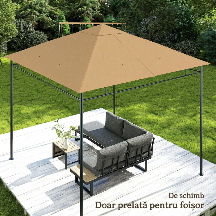  Acoperis de rezerva pentru pavilion 3x3m din poliester cu orificii de ventilatie si gauri pentru drenaj, bej [9]