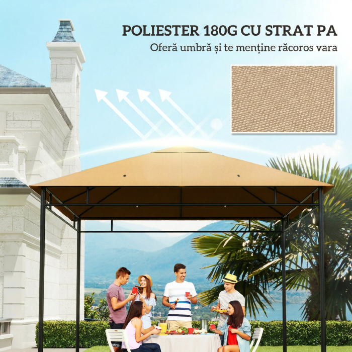  Acoperis de rezerva pentru pavilion 3x3m din poliester cu orificii de ventilatie si gauri pentru drenaj, bej [6]