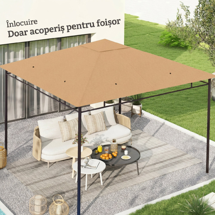  Acoperis de rezerva pentru pavilion 3x3m din poliester cu orificii de ventilatie si gauri pentru drenaj, bej [2]