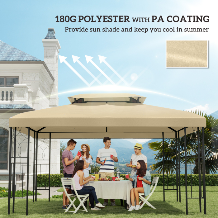  Acoperis de Rezerva pentru Pavilion 4x3 m din Poliester Anti-UV cu Structura in 2 Nivele, Crem [6]
