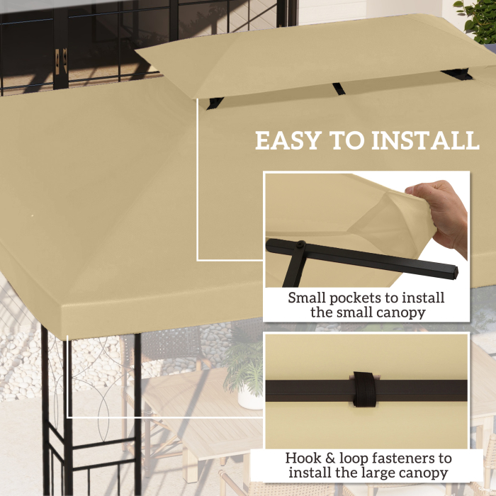  Acoperis de Rezerva pentru Pavilion 4x3 m din Poliester Anti-UV cu Structura in 2 Nivele, Crem [5]