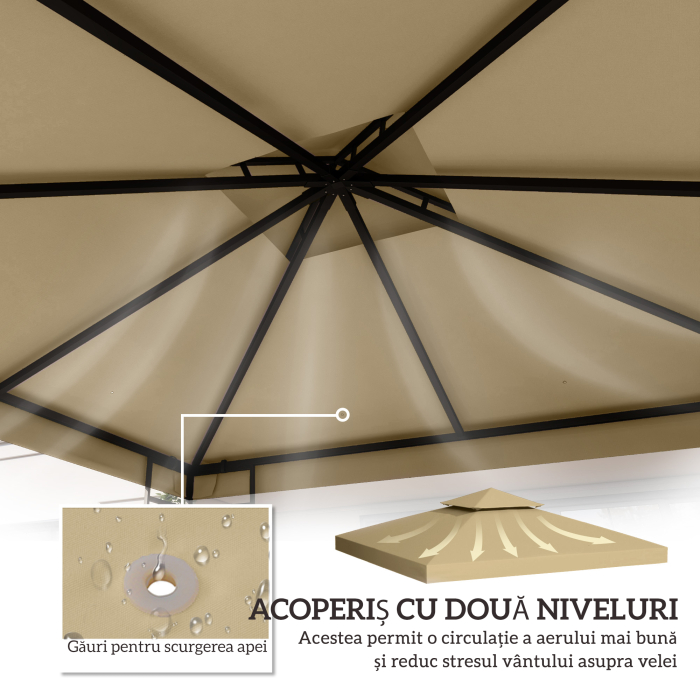  Acoperis de Rezerva pentru pavilion de Gradina Panza de Rezerva pentru pavilion tonel Tenda 3 x 3 m Bej [4]