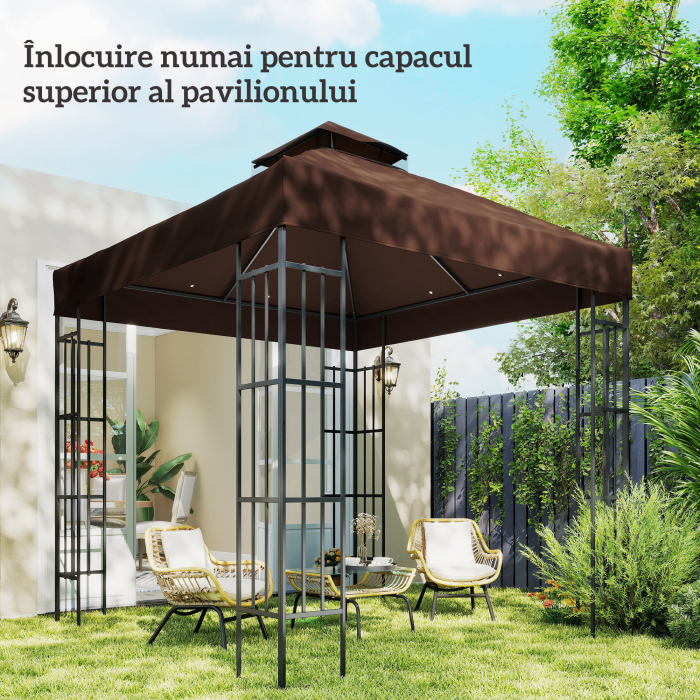  Acoperis de Schimb pentru Foisor 3x3 m cu 2 Niveluri pentru Gradina, Panza Rezistenta la Apa din tesatura Oxford 370g/㎡ Anti-UV 30+ cu Orificii de Drenaj, Cafea [7]
