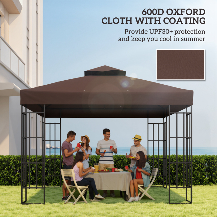  Acoperis de Schimb pentru Foisor 3x3 m cu 2 Niveluri pentru Gradina, Panza Rezistenta la Apa din tesatura Oxford 370g/㎡ Anti-UV 30+ cu Orificii de Drenaj, Cafea [6]