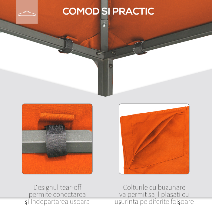  Acoperis de Schimb pentru Foisor 3x3m din Poliester Impermeabil Anti-UV, Portocaliu [5]