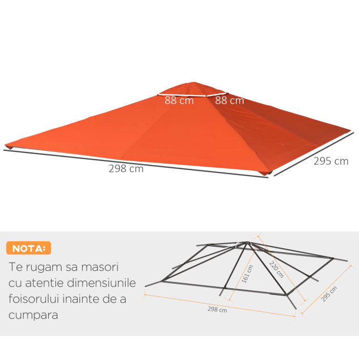  Acoperis de Schimb pentru Foisor 3x3m din Poliester Impermeabil Anti-UV, Portocaliu [3]