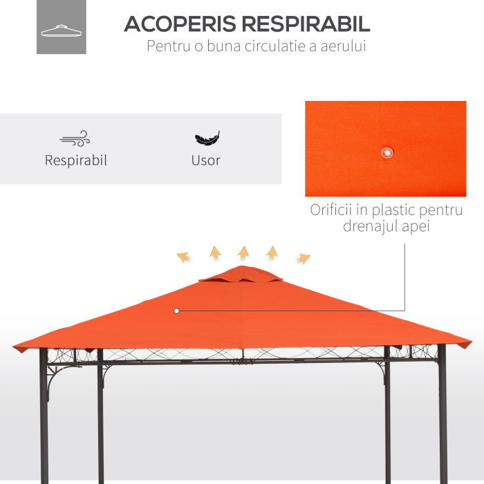  Acoperis de Schimb pentru Foisor 3x3m din Poliester Impermeabil Anti-UV, Portocaliu [6]