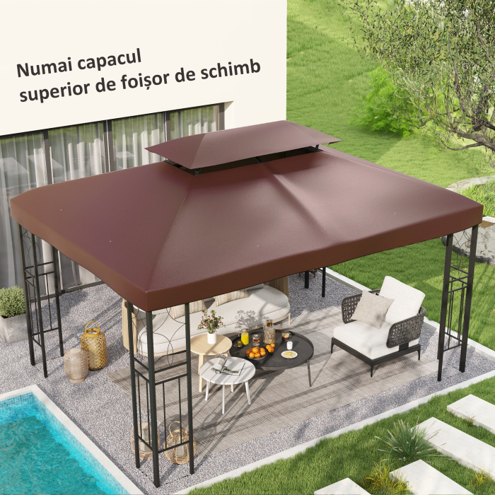  Acoperis de Schimb pentru Gazebo de Gradina, Impermeabil, Dublu Strat, 3x4 m [2]