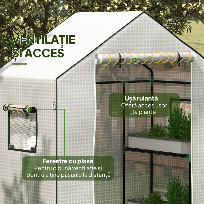  Acoperis de Schimb pentru Sera PE Walk-in cu Usa Rulabila si Ferestre, 143 x 70 x 190cm, Verde [6]