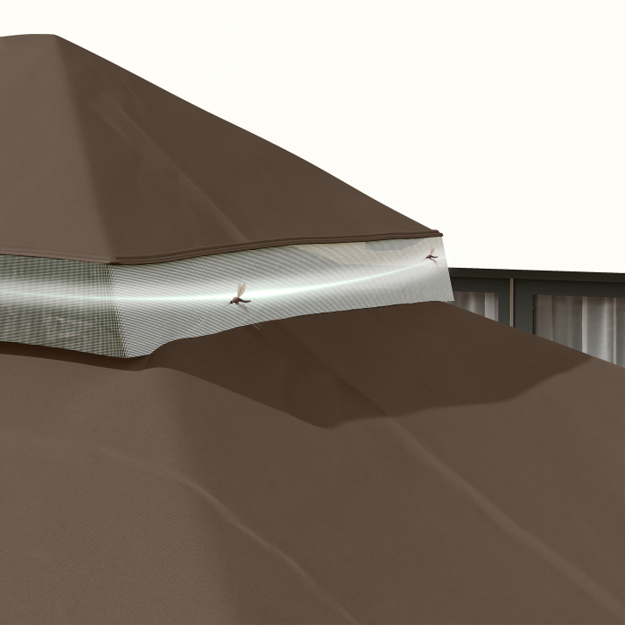  Acoperis pentru Cort de Gradina 3x4 m cu 2 Niveluri din tesatura Oxford 600D, cu Orificii de Drenaj, Cafeniu [8]